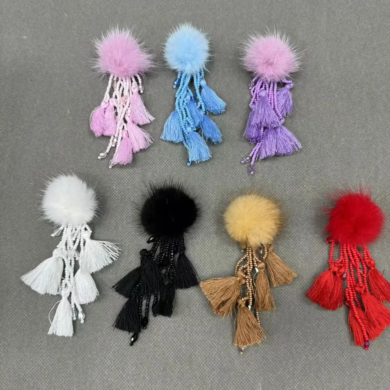 ZSY Wholesale Customize Color Mink Fur PomPom Tassel Fringe Beaded Tassels for DIY Decoration Garment Accessories Earring