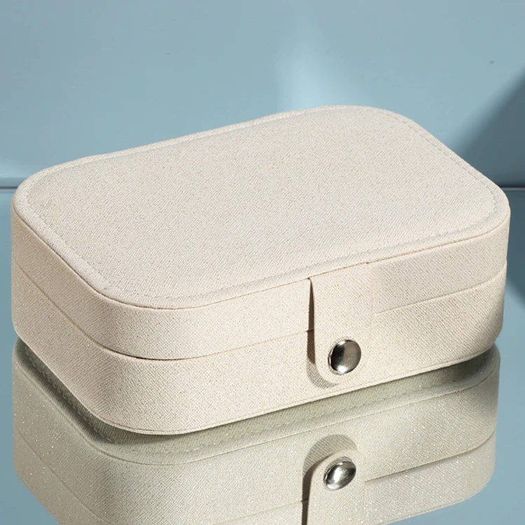 Elegant Style Textured Pu Leather High End Simple White Navy Blue Pink Button Jewelry Box Small Bag For Earring Ring