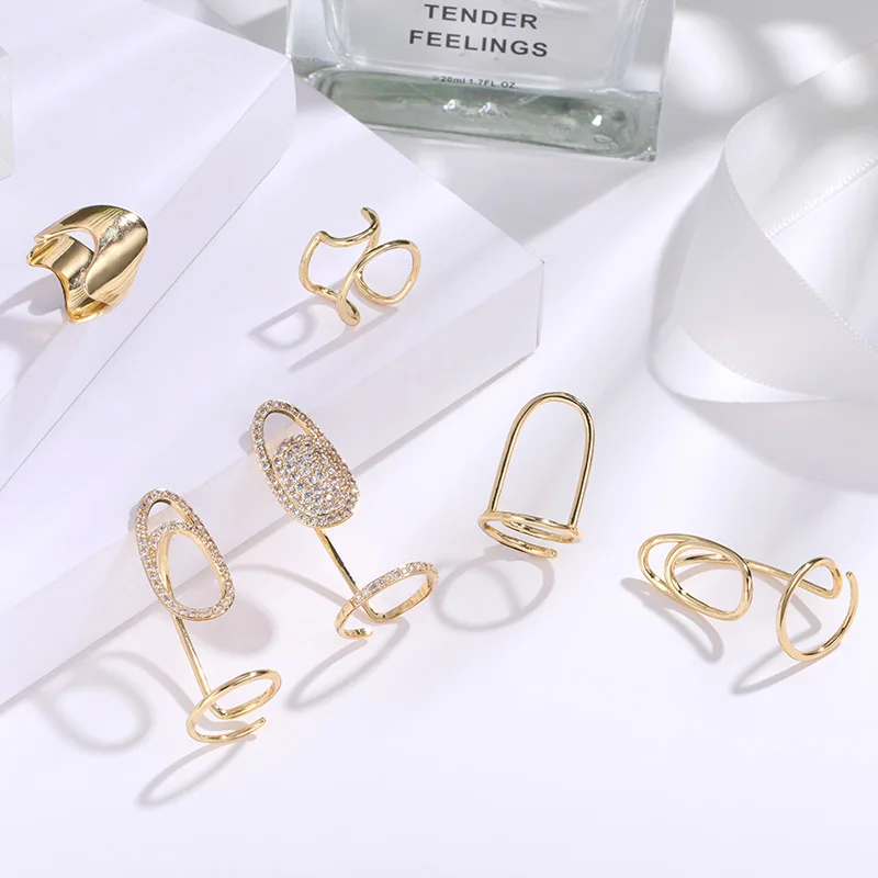 Fashion Jewelry nail ring for women copper zircon Crystal Beaded adjustable finger rings Gold Plated fingertip ring