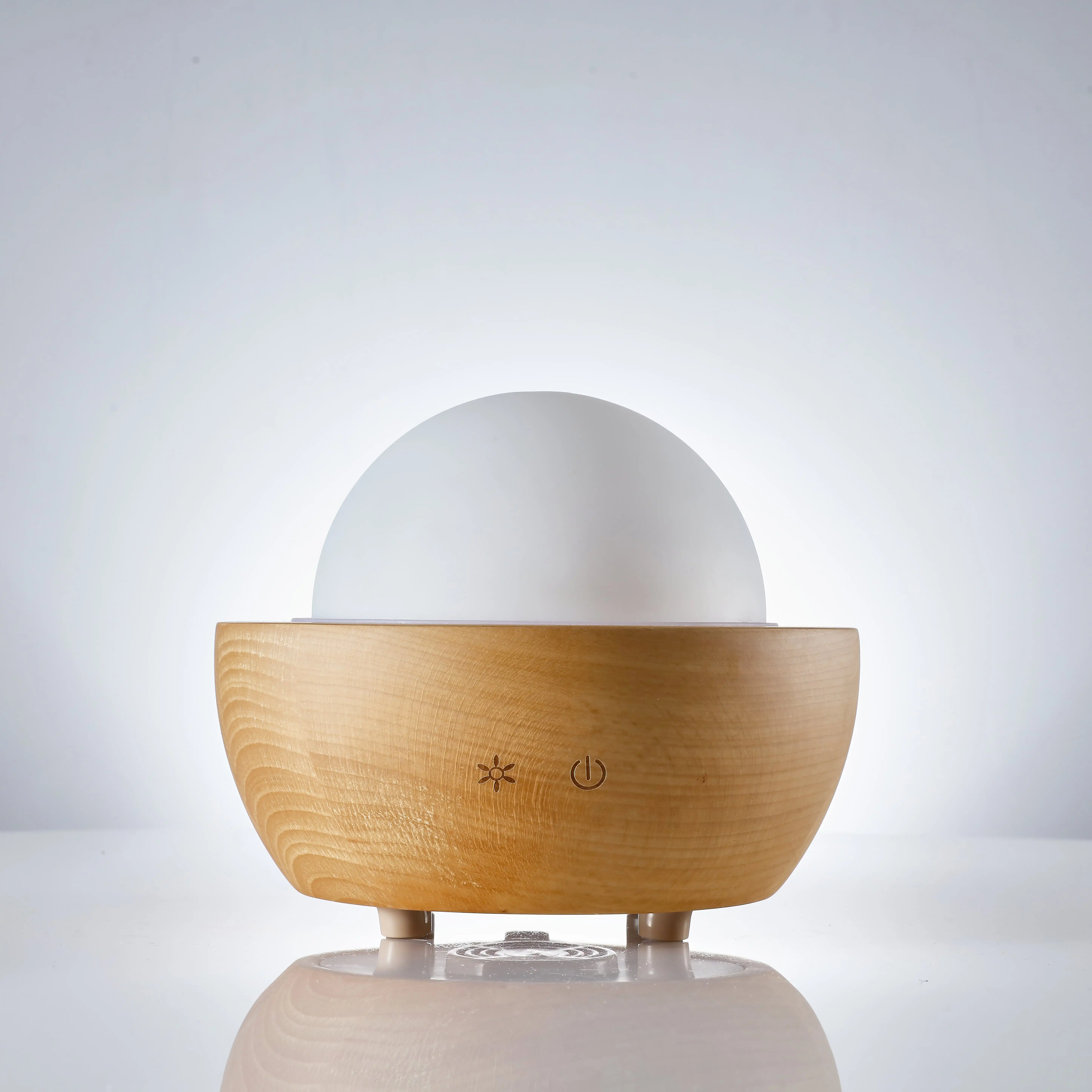 Wooden Base Grain Round Opal Glass Diffuser Wood Humidifier