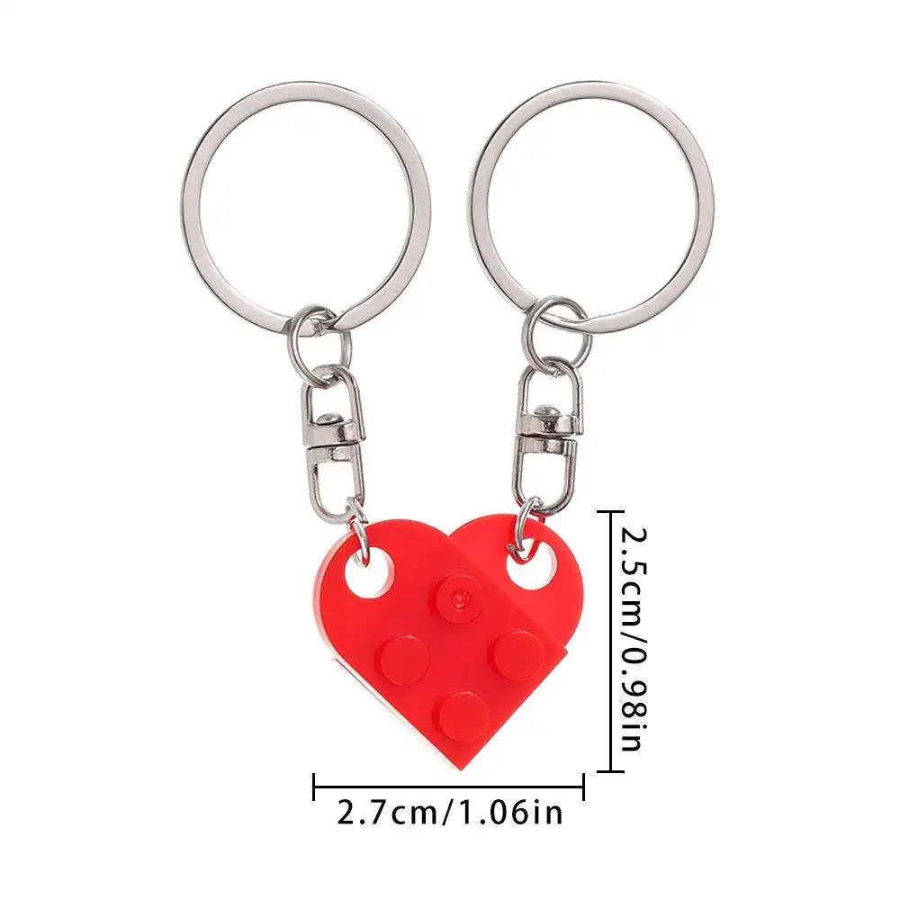 K007 Cute Love Heart Brick Keychain Couples Keychain Best Friendship for Women Men Separable Key Ring Jewelry Gifts