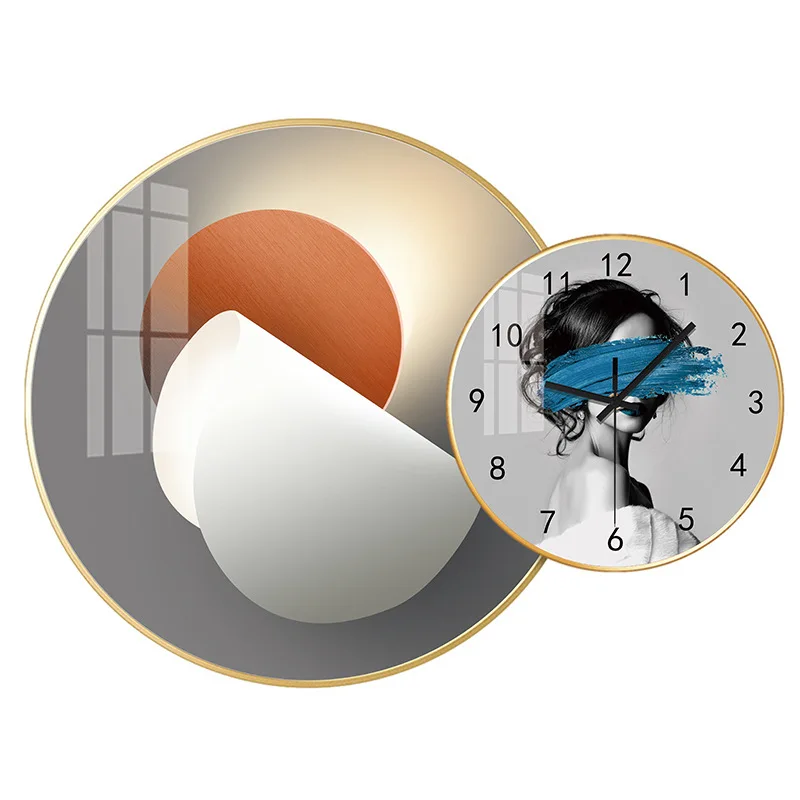 European crystal combination wall clock decoration, background wall clock decorative painting, silent wall clock