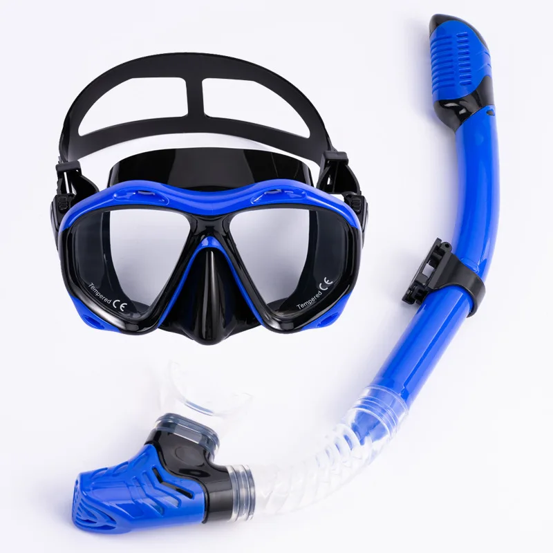 High definition tempered glass single lens scuba diving  adult dry top snorkeling mask and snorkeling set