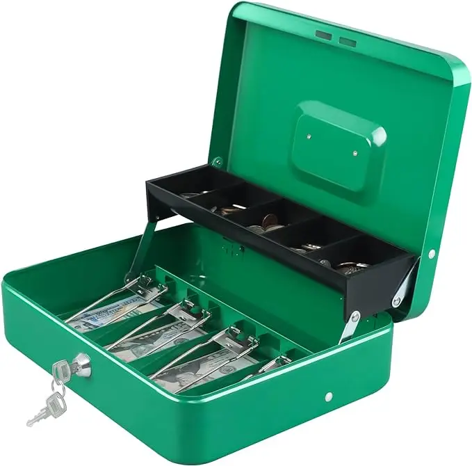 Money safe Cash Box with key Lock Metal Money Box with Cash Tray Lock Safe Box