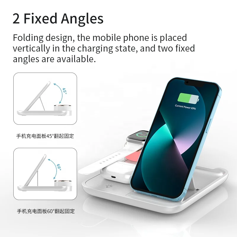 Hot Sale 4 in 1 Charging Station for app-le Products Wireless Fast Charger Stand with Bedside Lamp Compatible for 13/12