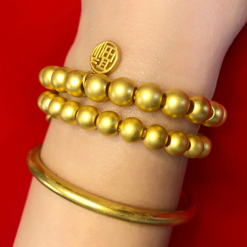 Hot sell gold bracelet 24k  Chinese  style  gold beaded bracelet for baby with Chinese lucky charm
