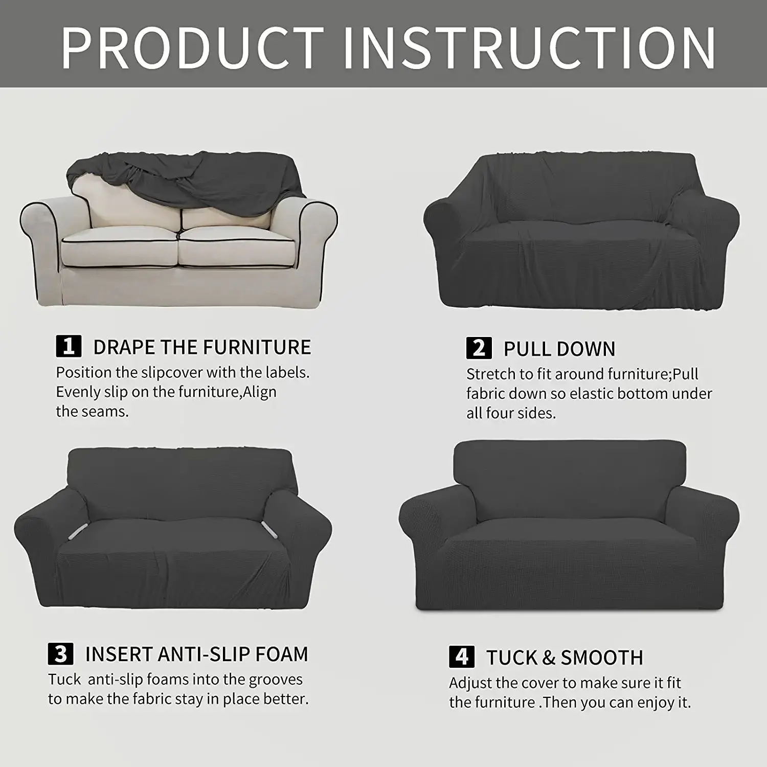 Stretch Polyester Jacquard Checks Furniture Protector Couch Soft Slipcover Sofa Cover with Elastic Bottom