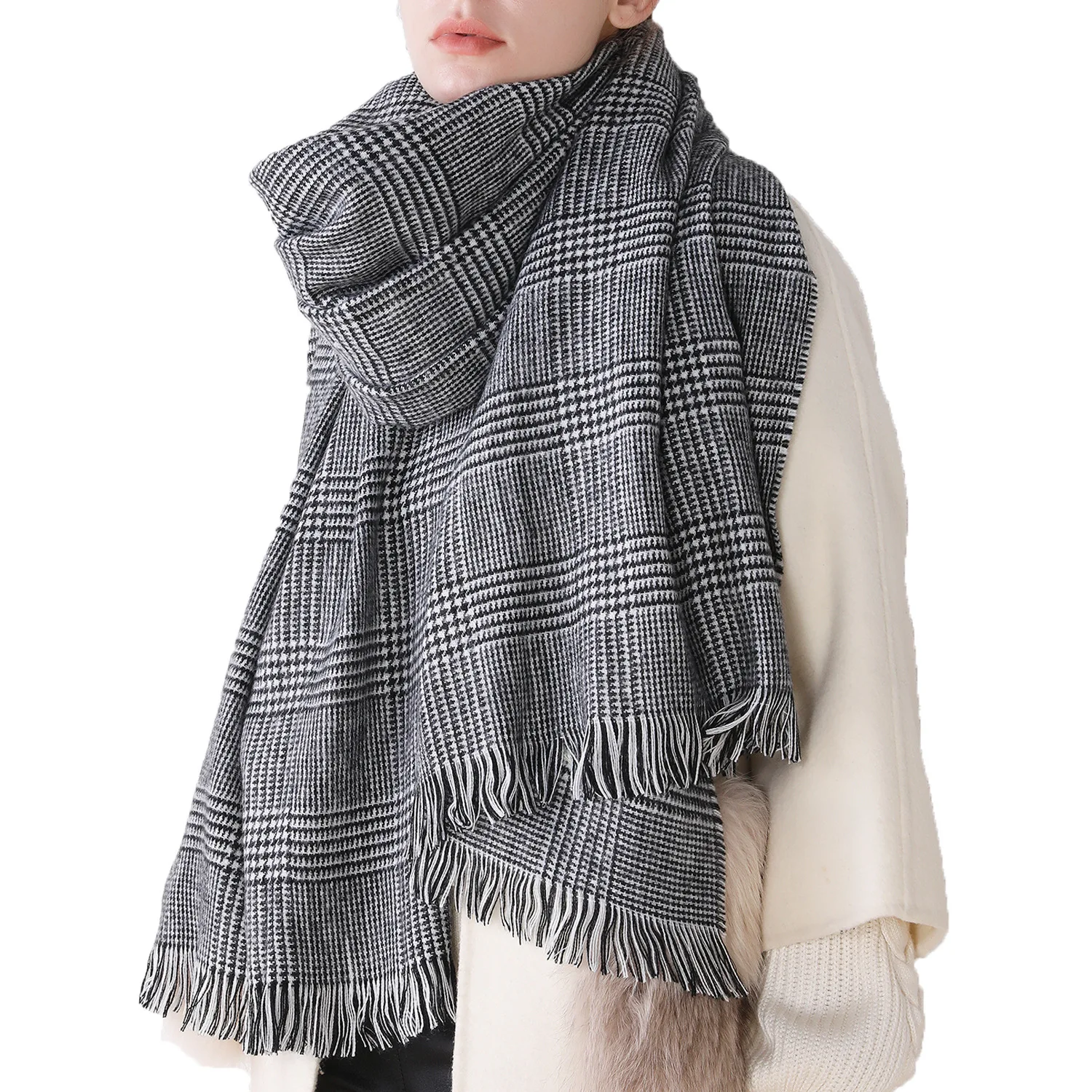 Black and white classic plaid scarf toros scarf acrylic cashmere hand feel