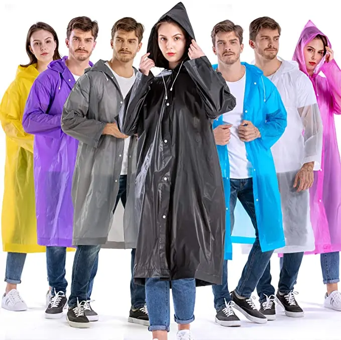 Polyester Rainwear Adults Reusable EVA Rain Ponchos Rain Jackets Raincoats  Men Women Plastic Rain Gear