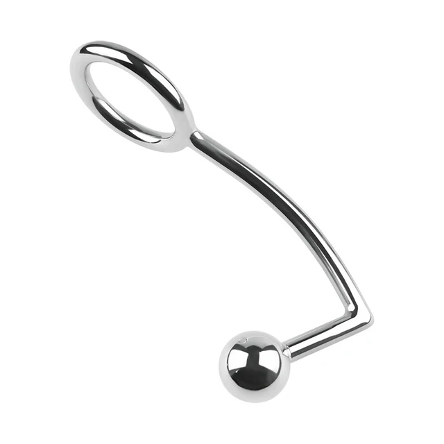 Stainless Steel Metal Anal Hook with Penis Ring For Male