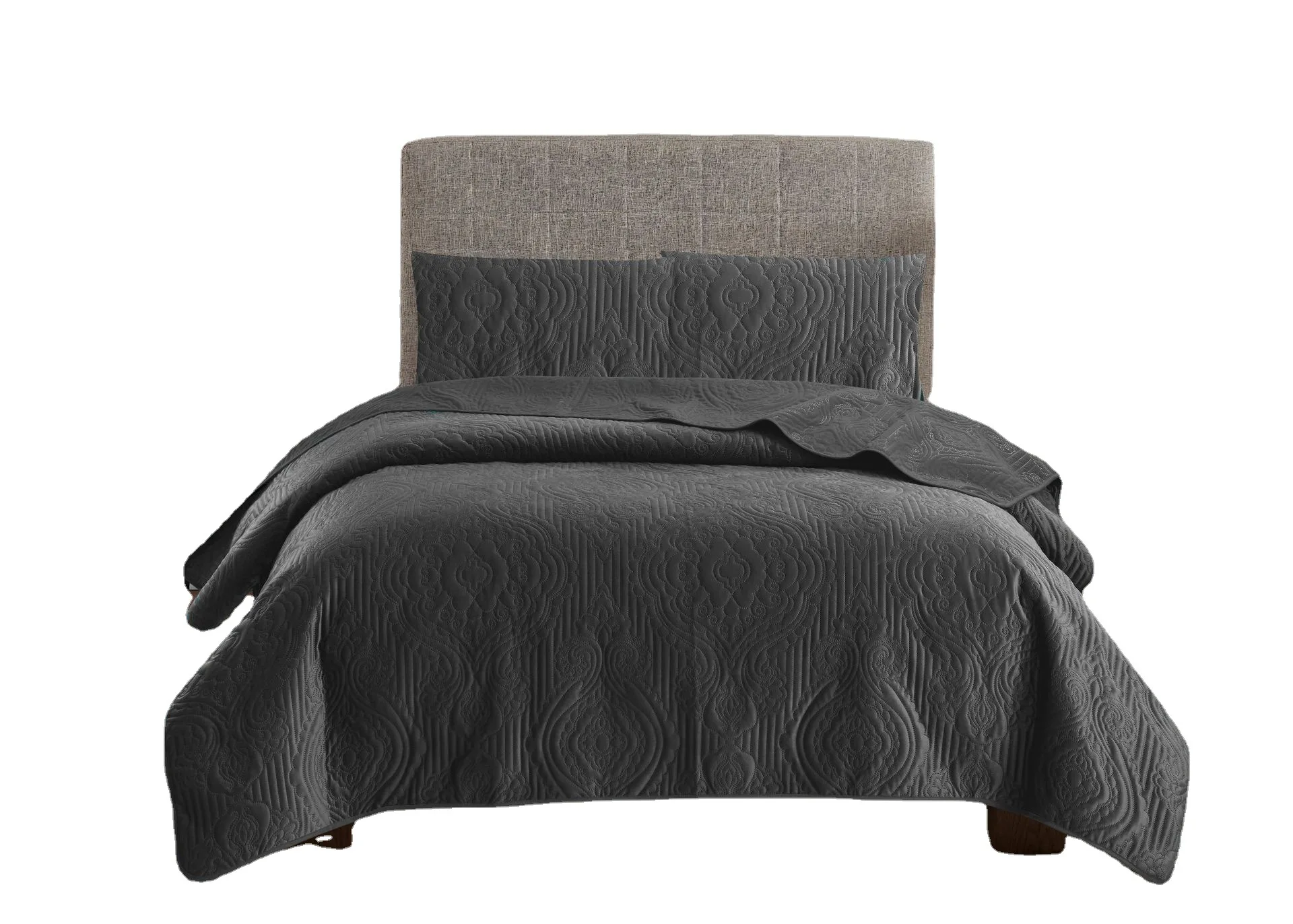 Wholesale solid reversible 100% microfiber bedding comforter bedspread set