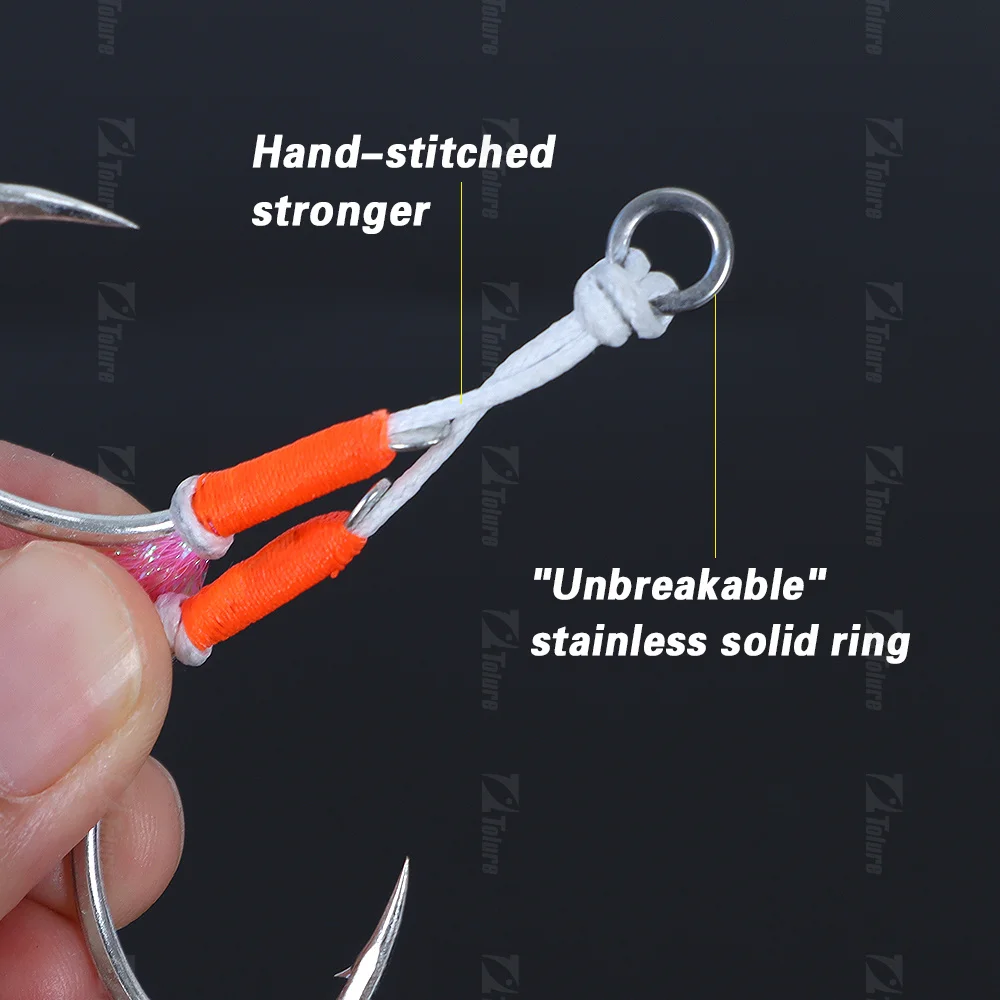Tolure 2Pcs/Bag 1/0 2/0 3/0 4/0 Slow Jigging Double Fishing Assist Hook Jigging Twin Assist Hook With Barbed