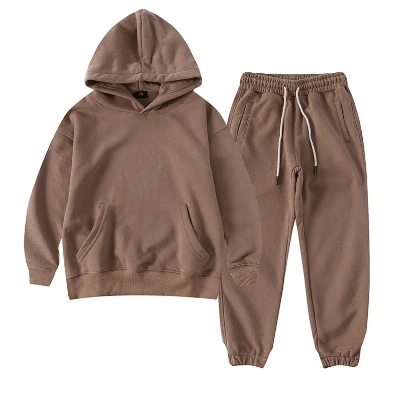  wholesale Kids Sweat Suits Children Boys Girls Solid Hooded Pullover Track Suit High Quality Jogger Clothing