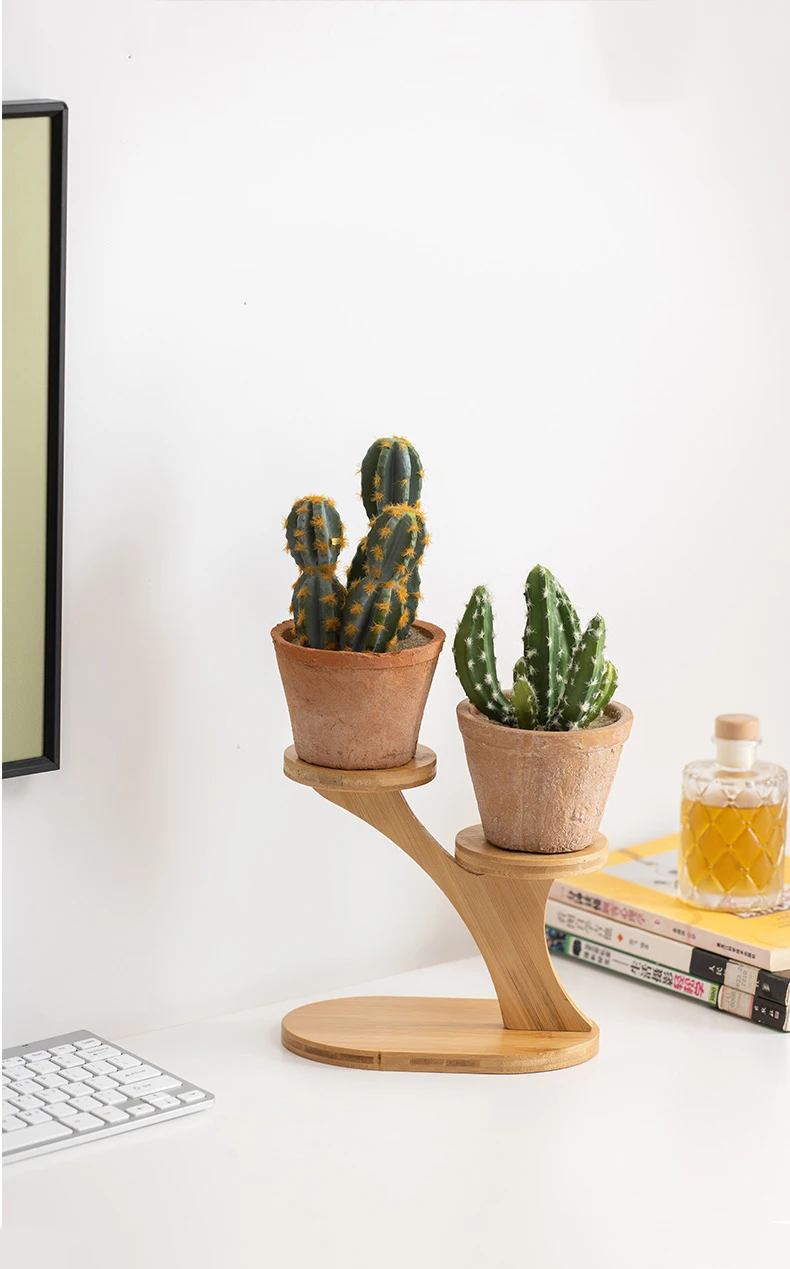 2-tier mini desktop organizer shelf bamboo wooden Plant Stand shelf Indoor home decor Tabletop Succulent Plant Stands