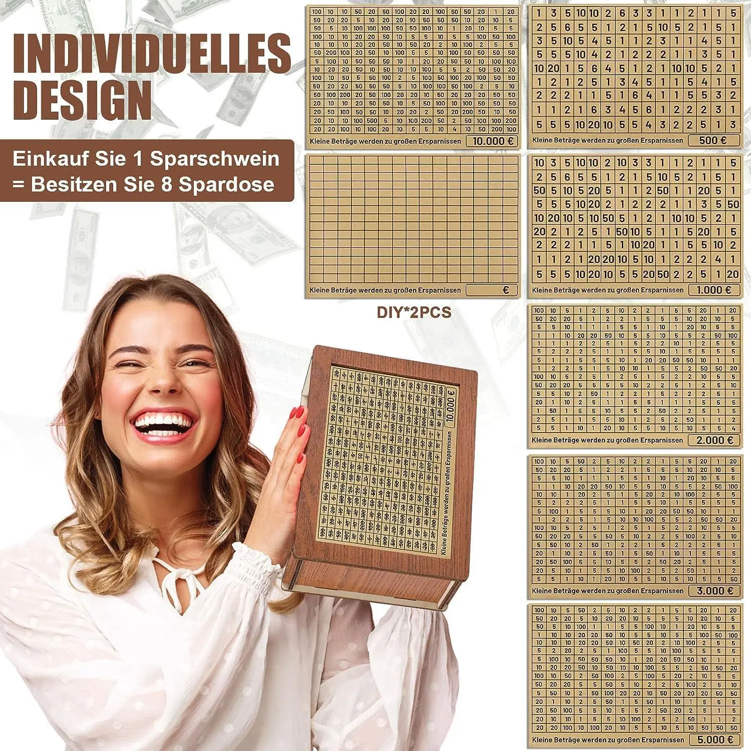 Wooden Money Box with Counter Desktop Piggy Bank Gift for Children Wooden Crafts Saving Box Wood Customized Designs 50 Pcs