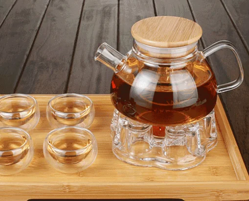 wholesales Thickened Borosilicate Nordic Glass Pot With Bamboo Lid Scented Tea Fruit Teapot