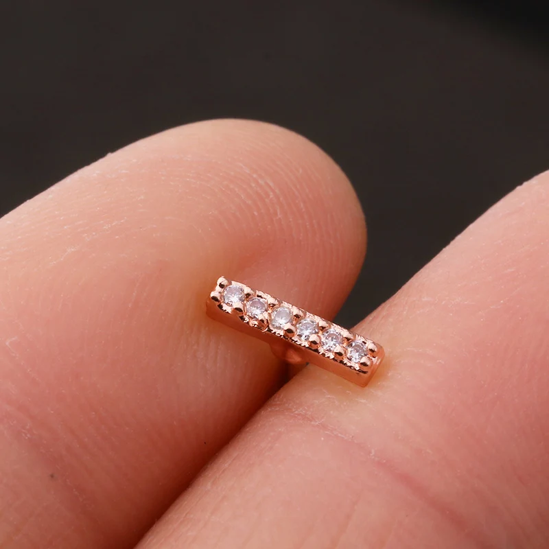 Simple short line rose gold silver cz daith tragus ear rim forward helix piercing jewelry stud screw back earring