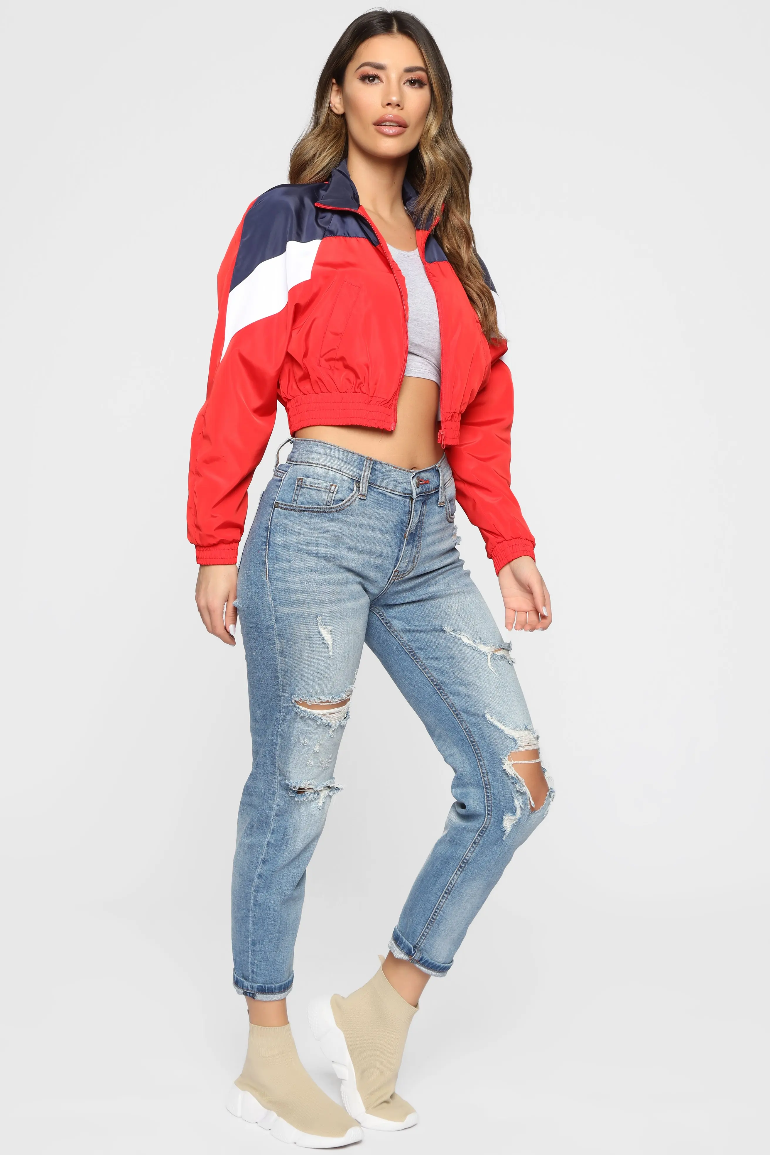 Custom New Style Colorblock Wind Breaker Women Cropped Windbreakers