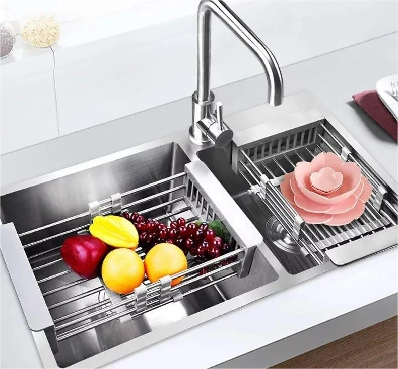 Stainless Steel Sink Drain Rack Storage Retractable Shelf Kitchen Sinks Organizer Fruit Dish Holder Basket Kitchen Accessories