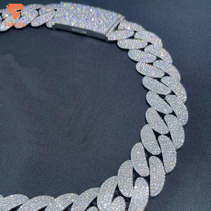 Customizable 14K White Gold Bubble Chain Necklace 7 Rows Ice D VVS Moissanite 925 Silver Big Cuban Link Charm New Design Diamond