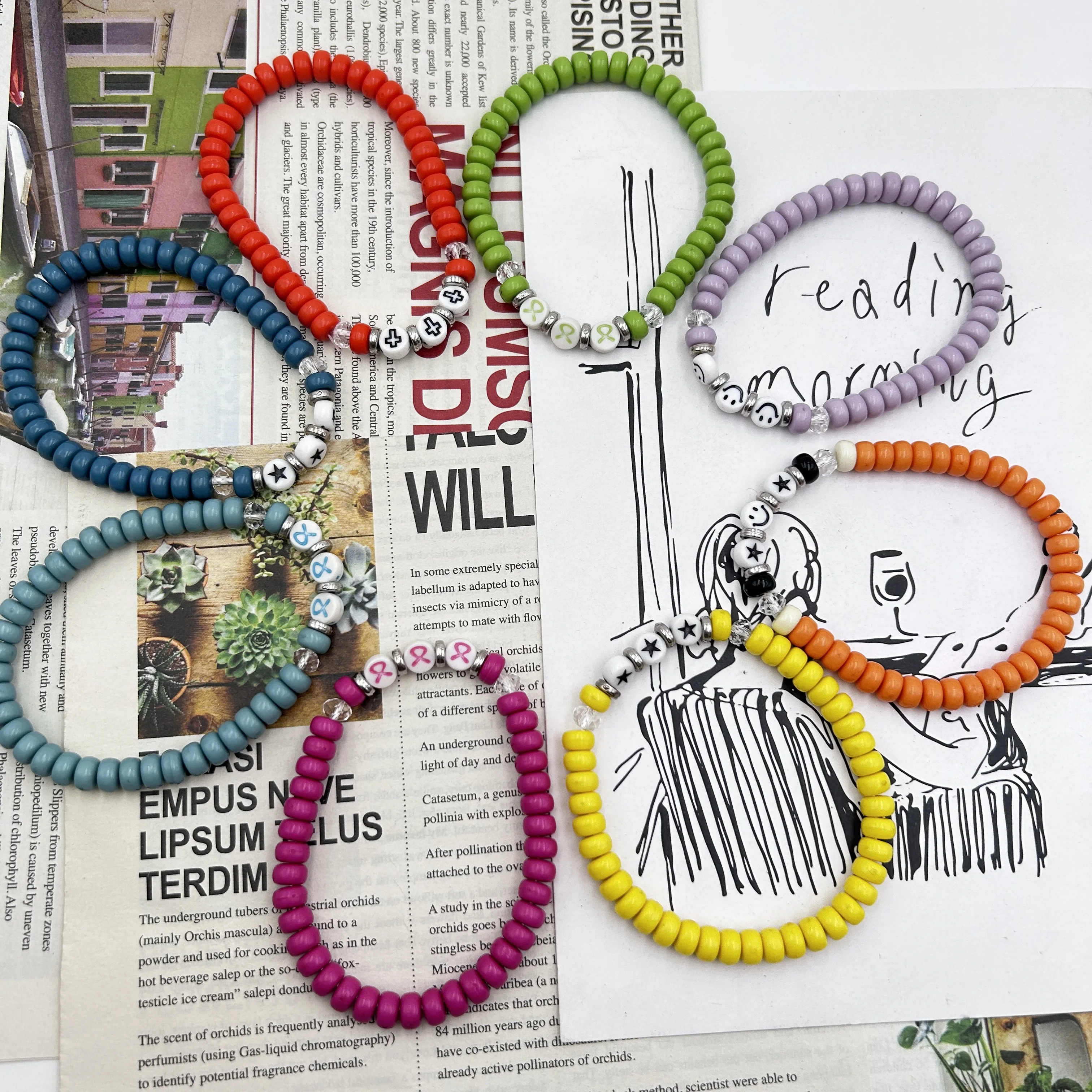 Colorful Acrylic Flat Round Beaded Bracelet Girl