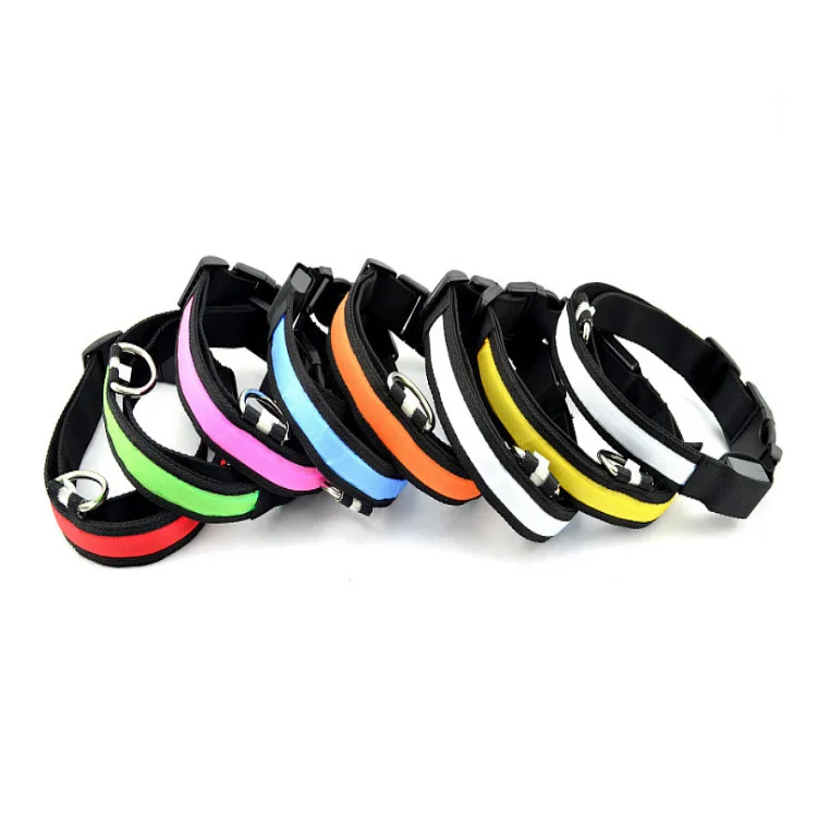 Pet Cat Collar Waterproof USB Rechargeable Nylon Flashing Light Up Plain Nylon Led Dog Collar
