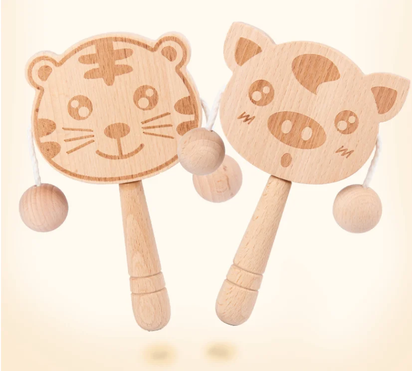 Boys Girls Drum Toy Musical Instrument Toy Wooden Baby Game Lovely Animal Shaped Baby Rattles Grasping Toys