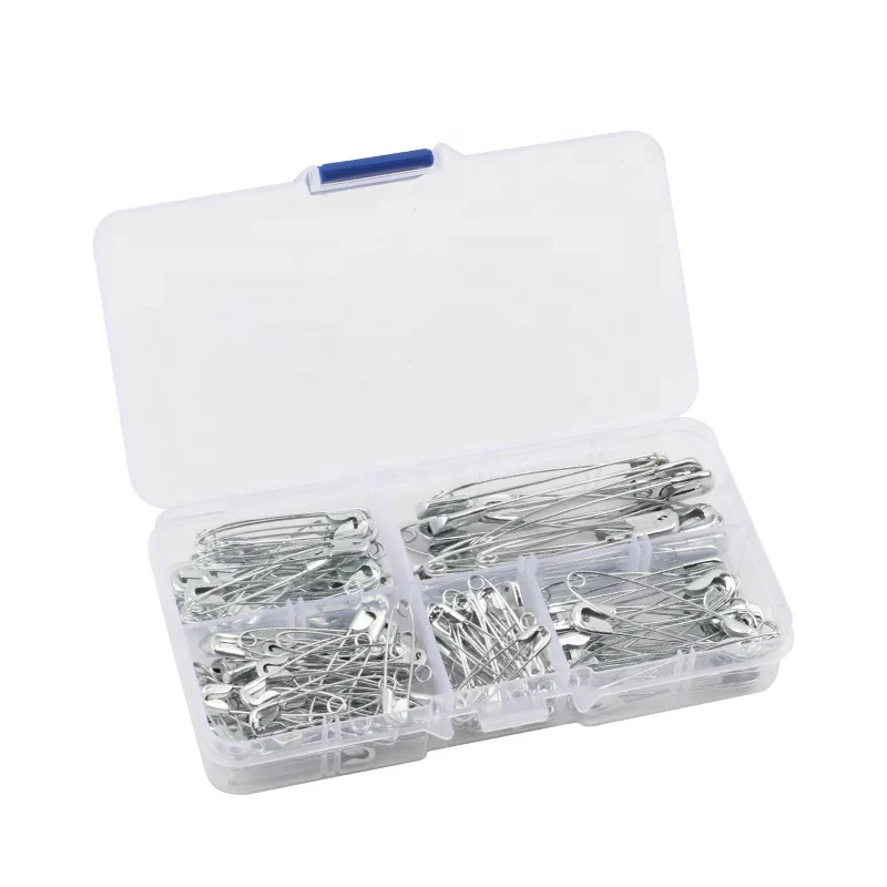 152PCS Silver Color In All Kinds Of Size Metal Assted Crimped Safety Pins With Boxes