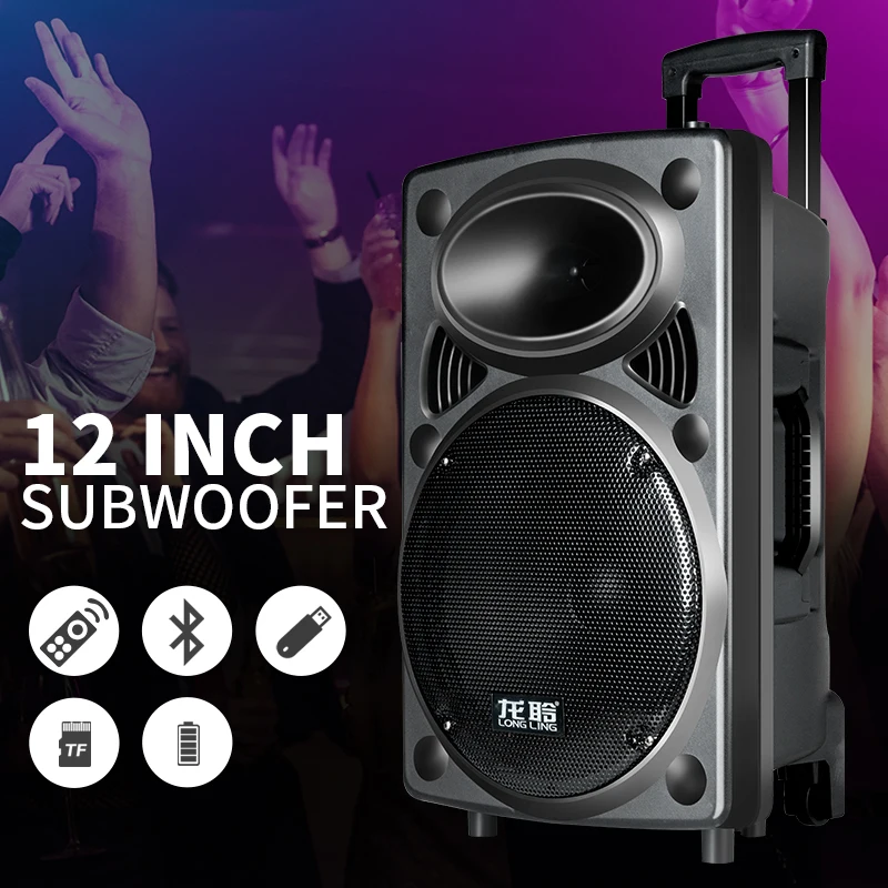 K2 12-Inch Portable Plastic Trolley USB Charged Active Subwoofer with Microphone for Karaoke Party for Home Use