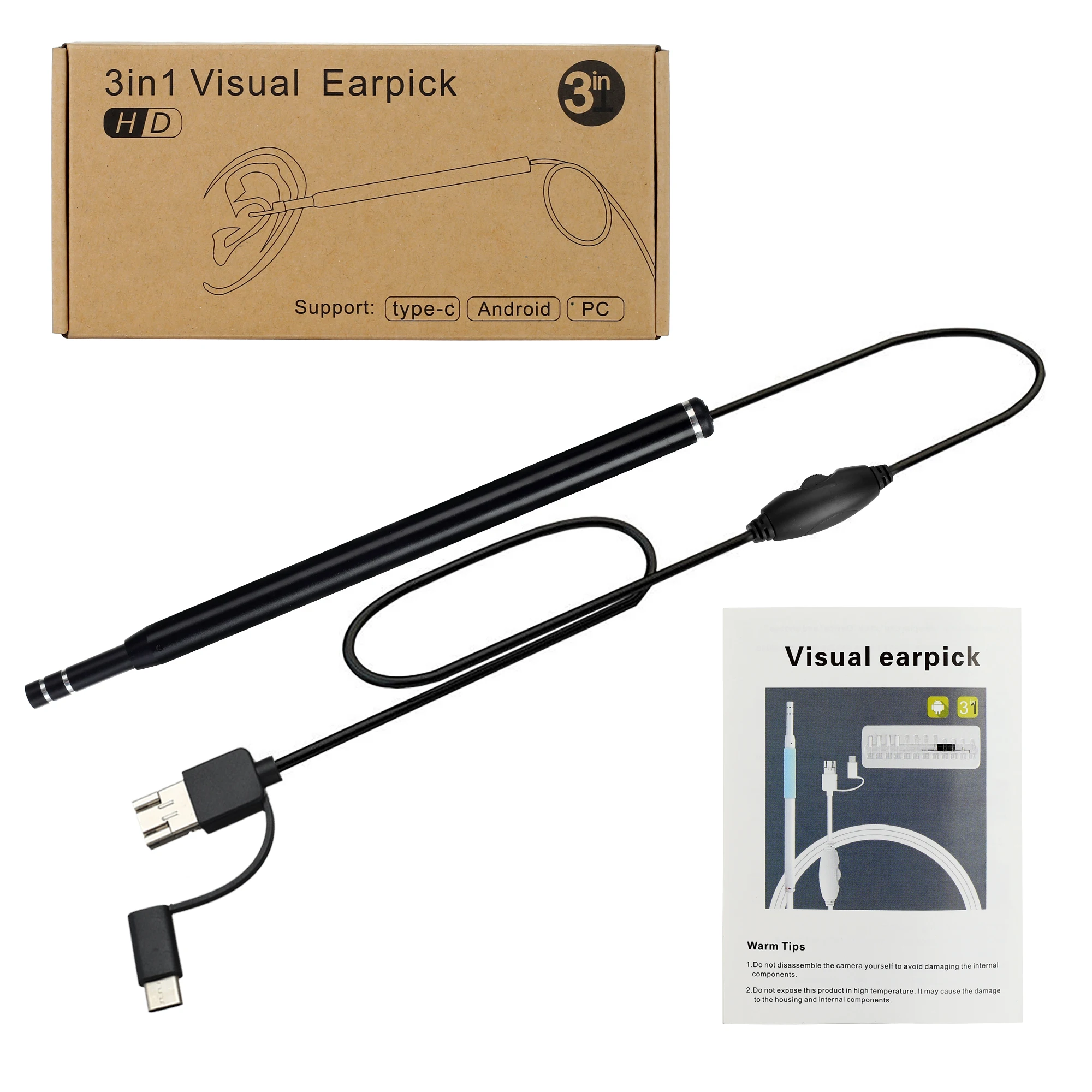  3 в 1 usb hd визуальный наушник для чистки ушей otoscope эндоскоп 5 мм android