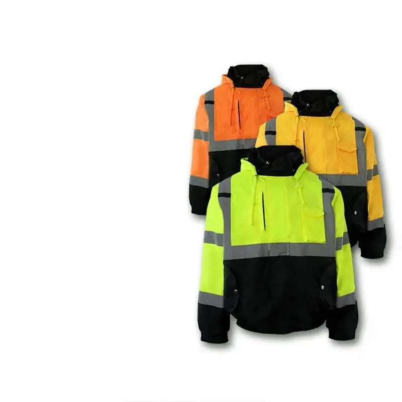 High Visibility Reflective Safety Construction Wear With Pocket Long Sleeves Waterproof Hoodie Factory Made Insulated Jackets