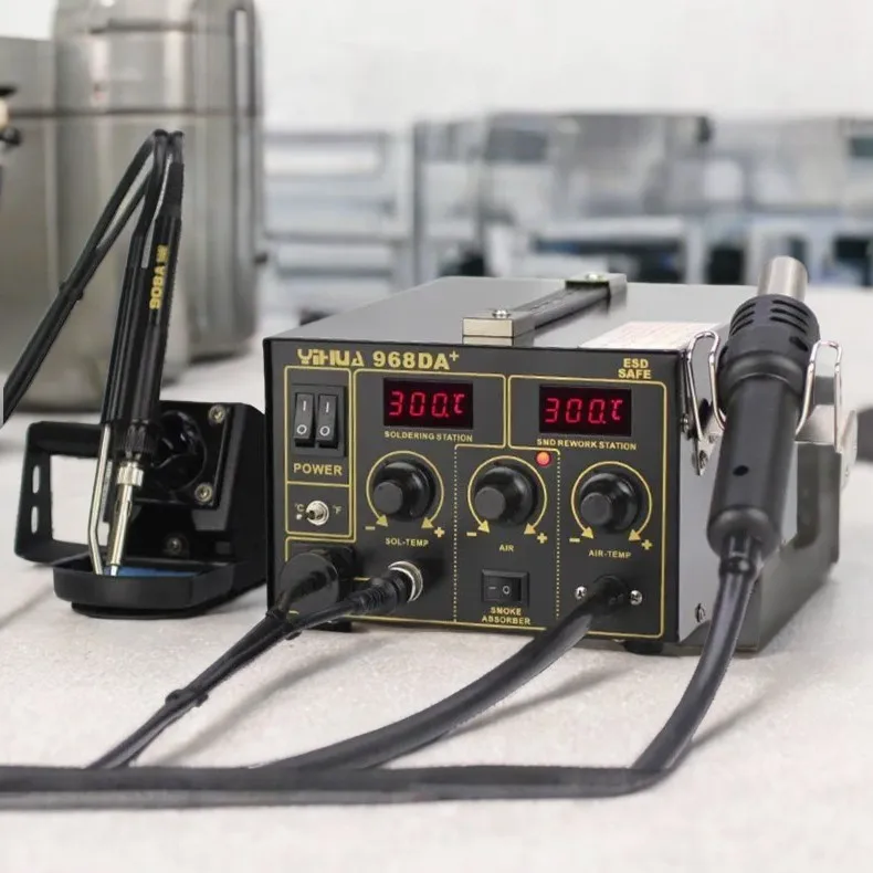Electronic Cell Phone 3 In1 Soldering Hot Air Repair Rework Station YIHUA 968DA+ With Digital SMD Soldering Iron 110V/220V