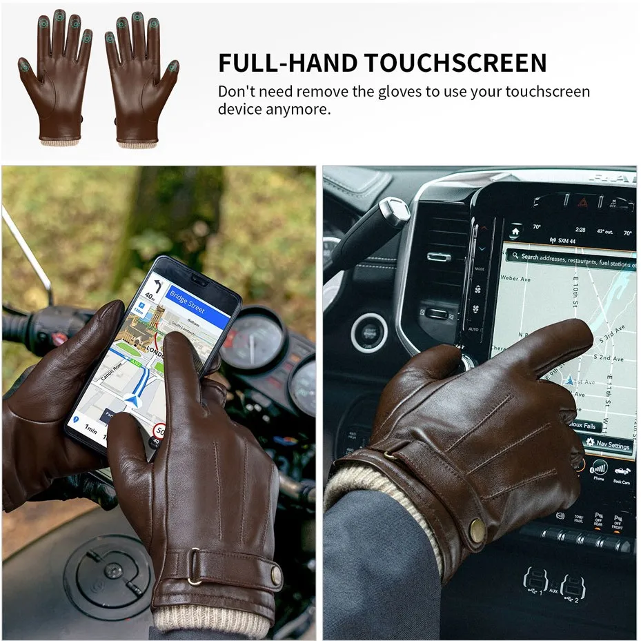 Top Quality Custom Touch Screen Brown Tan Leather Equestrian Horse Riding Racing Driving Gloves Winter Men.