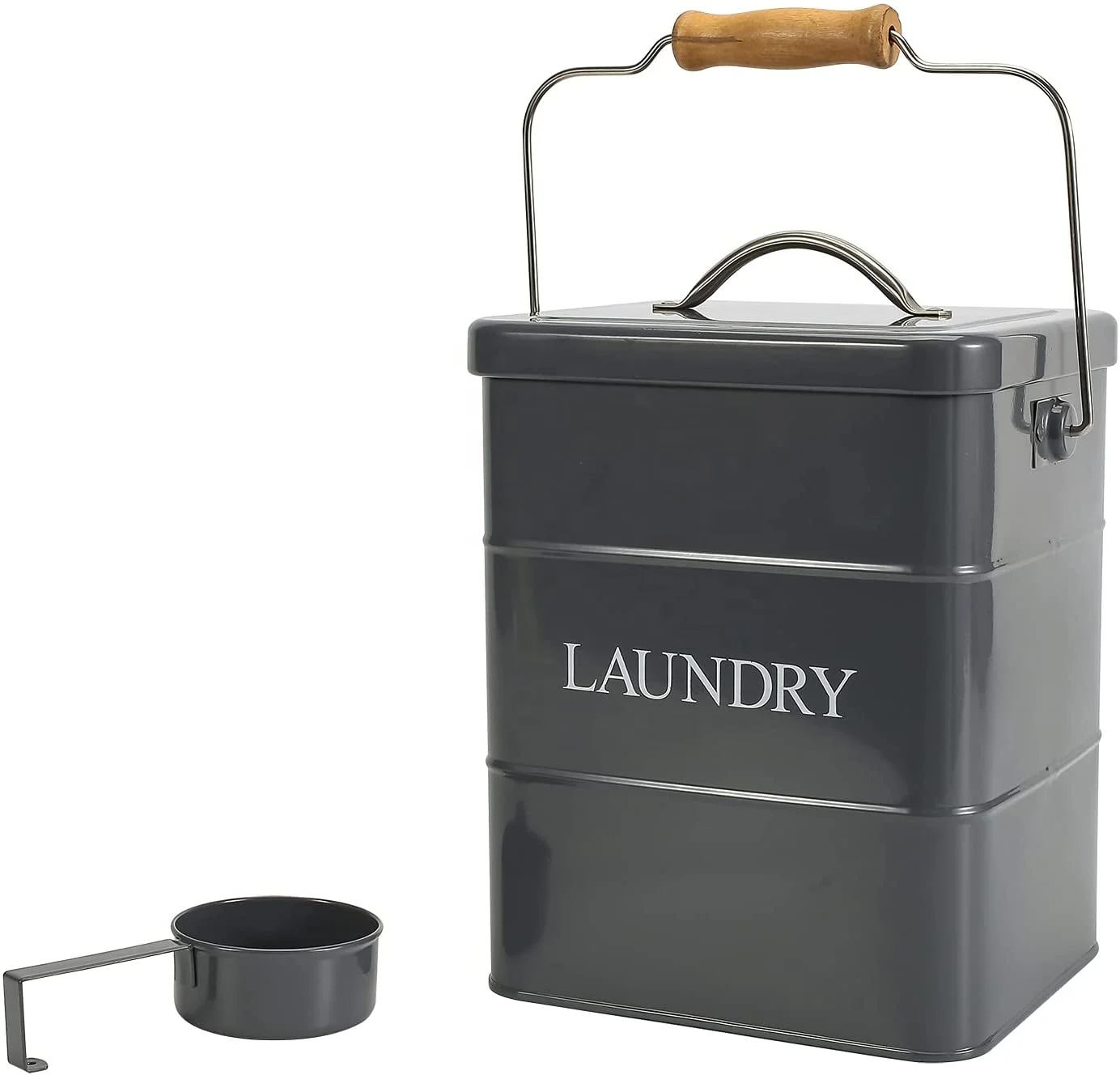 Modern Laundry Powder Storage Box Washing Tablet Retro Metal Container Tin With Scoop