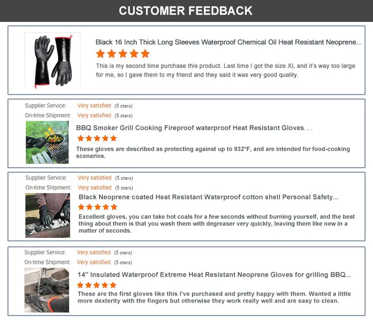 Black 932 degree Heat Resistant Waterproof Oil Resistant Neoprene Barbecue Insulation Bbq Oven Work Protective Long Gloves