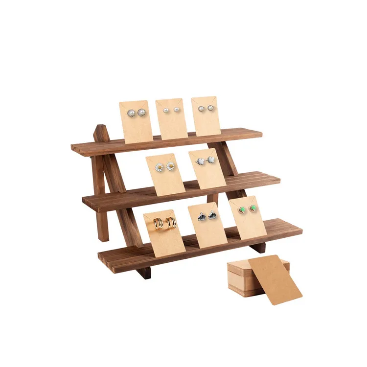 Стеллаж для витрин в рустикальном стиле 3 уровня дерева кольцо сережек подставка рамка демонстрация съемный Каскадный