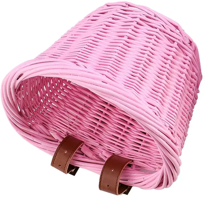 Factory Supply wholesale bicycle rattan basket mini pink bicycle front basket