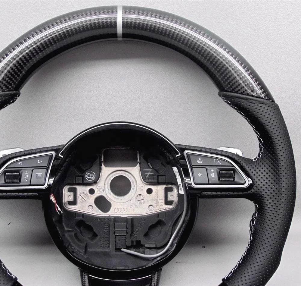 AUTO RACING CAR STEERING WHEEL FOR Audi RS6 RS4 RS5 RS7 SQ5 S4 S5 a4 8p Silver Ring DSG CARBON FIBER STEERING WHEEL CUSTOMIZED