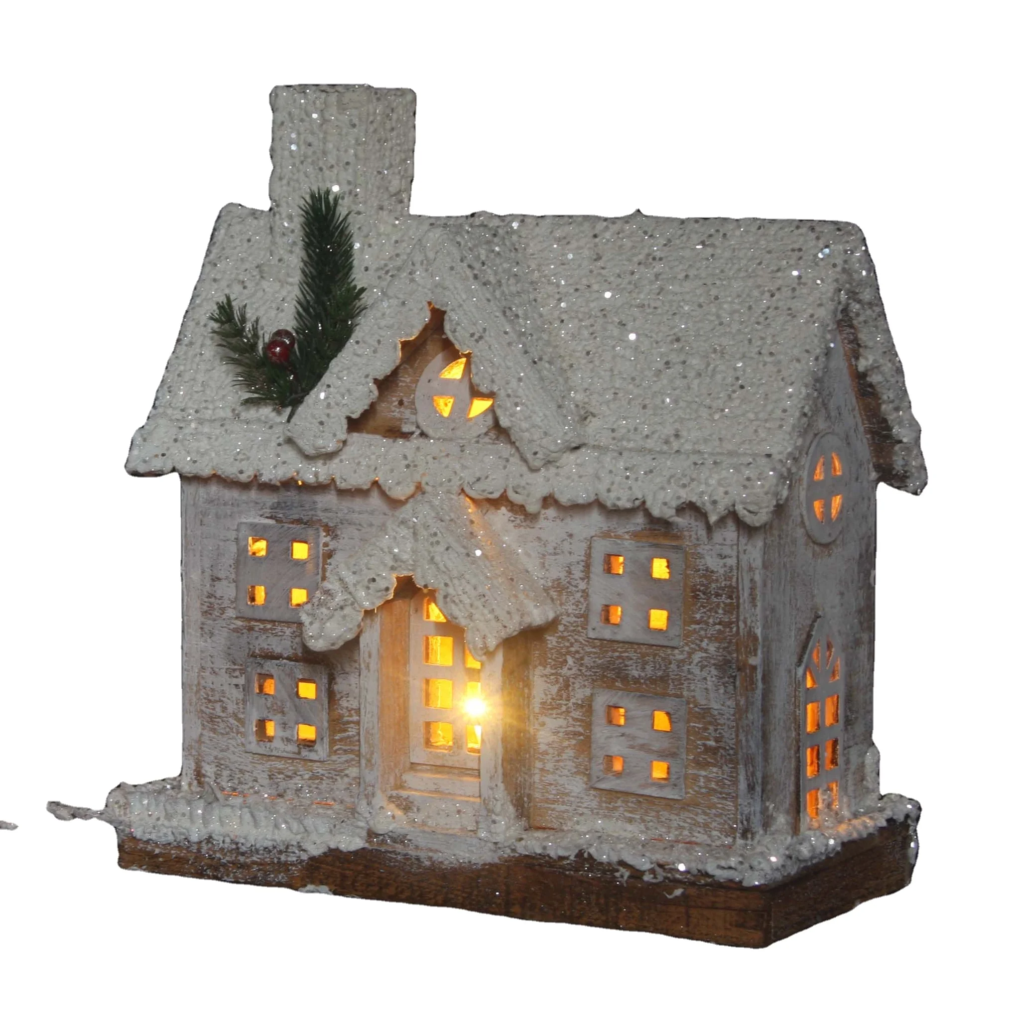 Christmas Pre-lit wooden house with LED house Xmas wood house with lights for holiday decoration