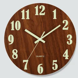 1pc 12 inch wooden luminous wall clock mute clock MDF wood grain creative luminous fluorescent clock