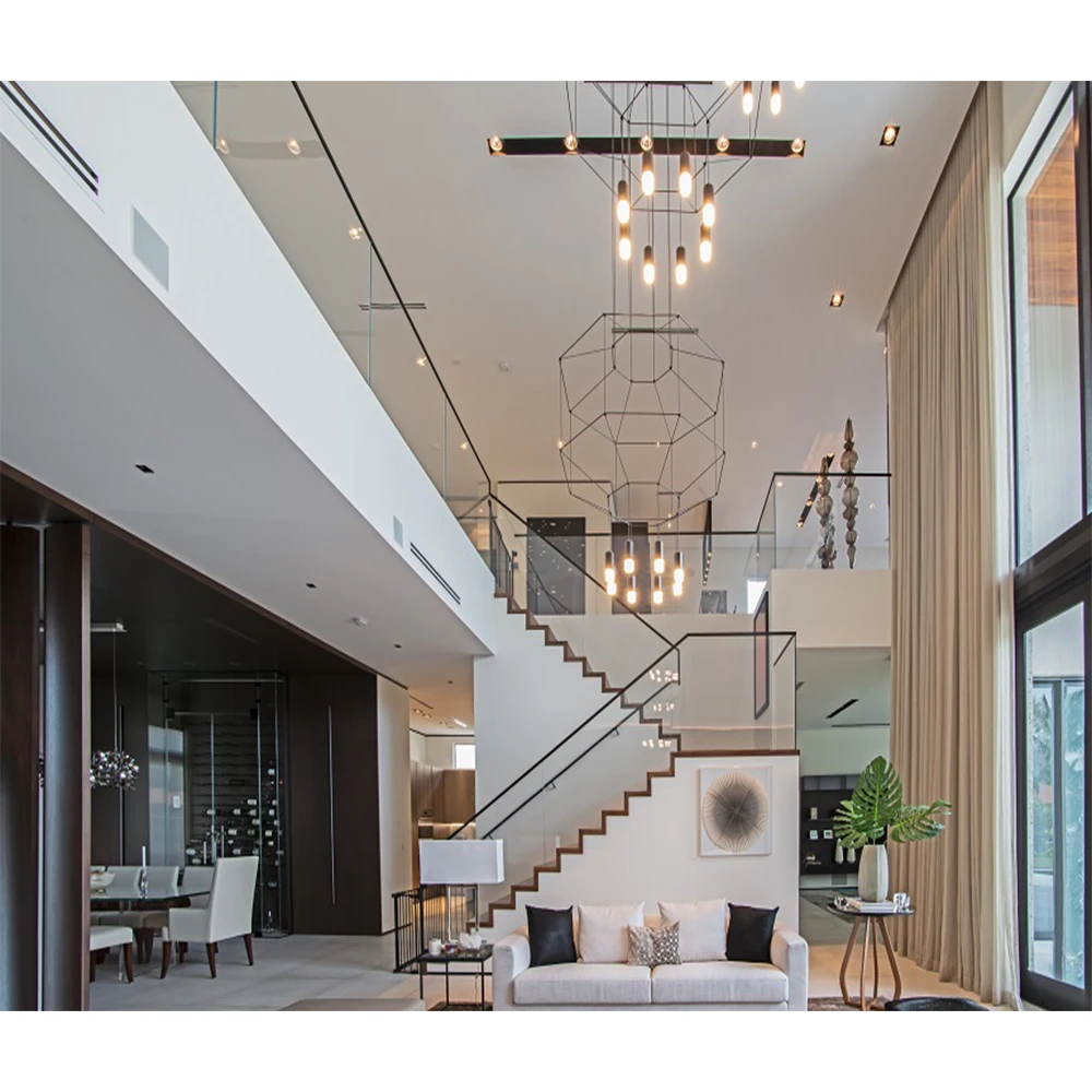 Framed Aluminum U Profile Tempered Glass Railing with Wood Top Handrail for Balcony Stairs