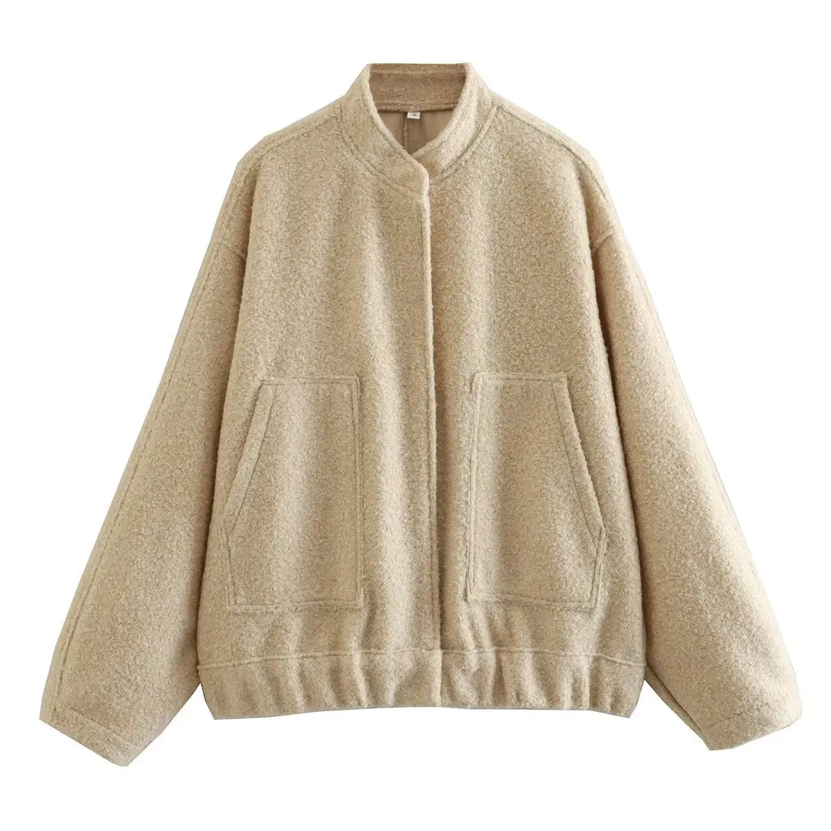 wholesale spring autumn women solid color plain zipper up jact coat long sleeve women pocket casual loose female tops