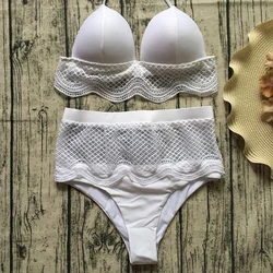High Waist Swimwear Sexy Fashion Bathing Suits for Women Exotic Swimsuits White Split Crochet Bikinis