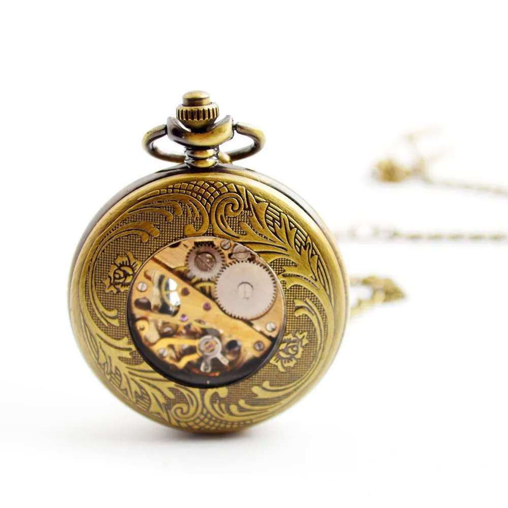 Antique hollow Manual Black Hand Winding mechanical Retro Roman Snow Pocket Watch