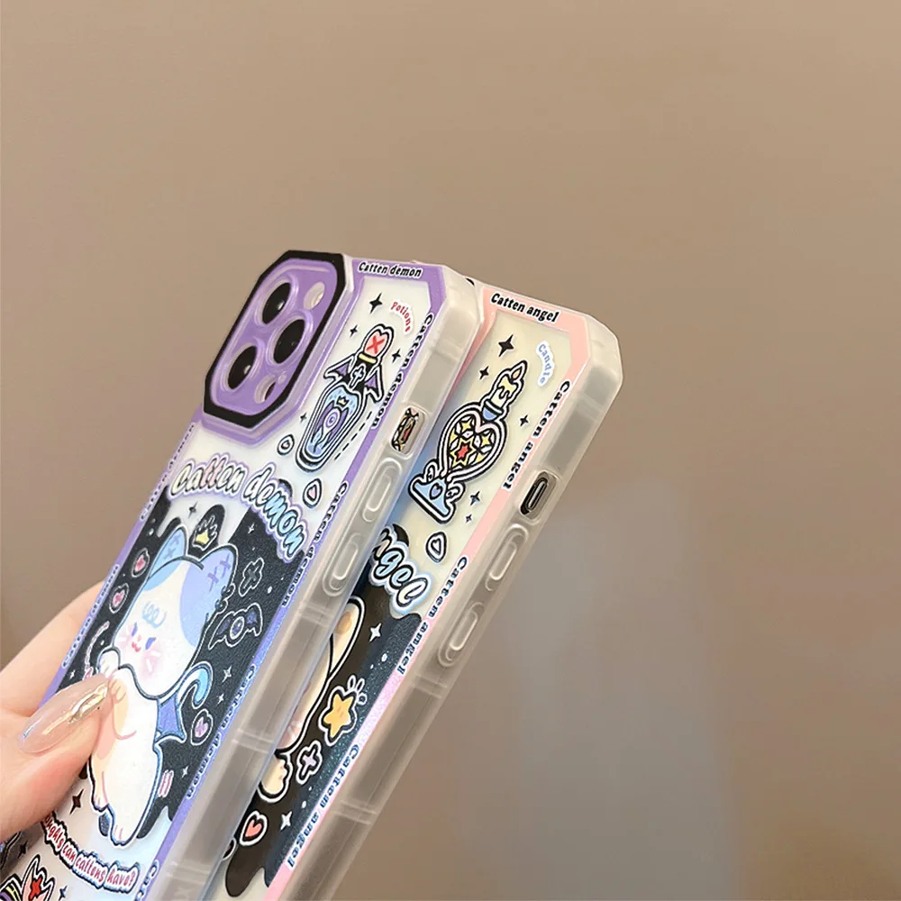 Cartoon Cute Cat Graffiti Case Full Protect Back Cover For iPhone 14 11 Pro Max 12 Pro 13 Pro Xs Max Xr 8 7 Plus Soft Phone Case
