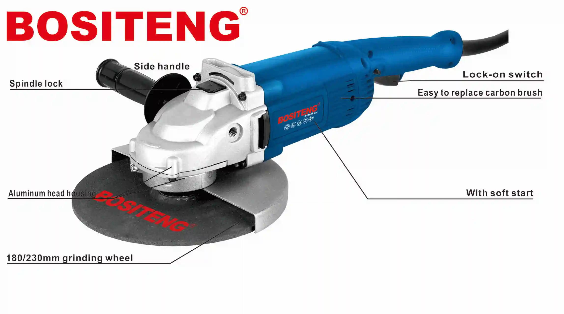 2000W Gander Cutter Industrial Grade Electric Tools 230mm Cordless Angle Grinder with Trigger Switch 110V for DIY Projects