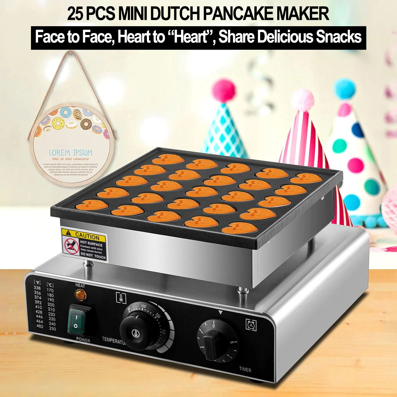 Sizhi OEM Commercial Nonstick 25PCS Mini Heart-Shaped Muffin Dutch Pancake Maker Poffertjes Baking Waffle Maker Machine