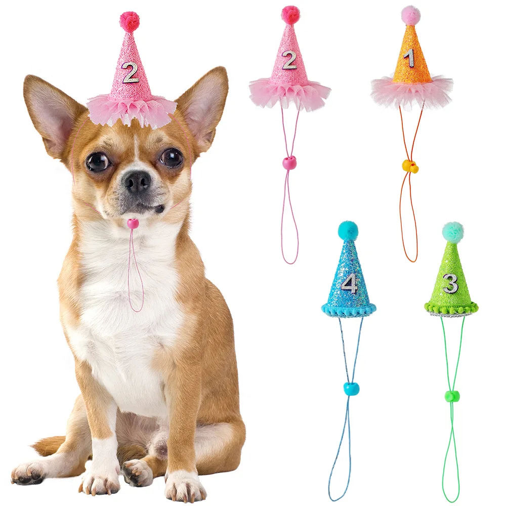 Wholesale Pet Birthday Party Supplies Lovely Print Decoration Scarf Hat Holiday Polyester Dog Bandana