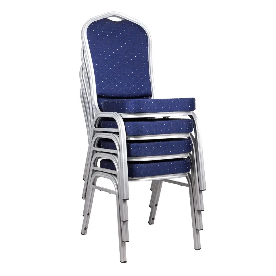 Hot Sale Upholestered Back and Seat Event Church Chairs Blue Fabric and Metal Frame Hotel Banquet Chair