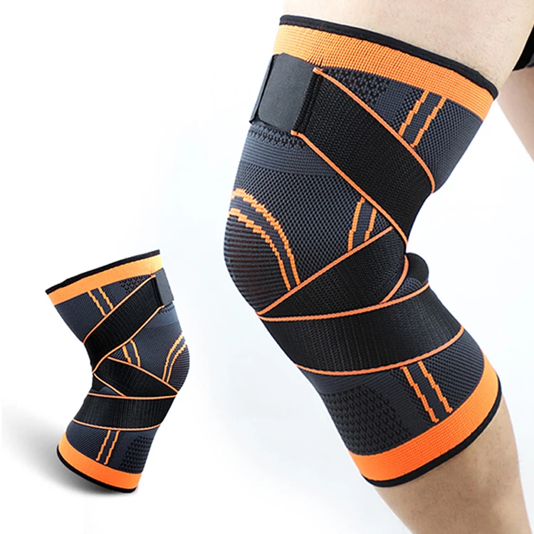 RunYi stock Customized 3D Knitting Knee sleeve Support Elastic Knee brace With Compression Straps knee wrap for sport protection
